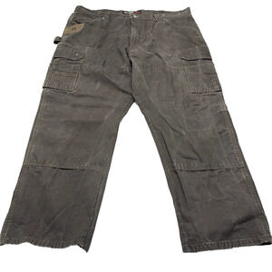 Wrangler Riggs Mens Brown Canvas Work Pants 42x 30 Cargo Double Knee Heavyweight